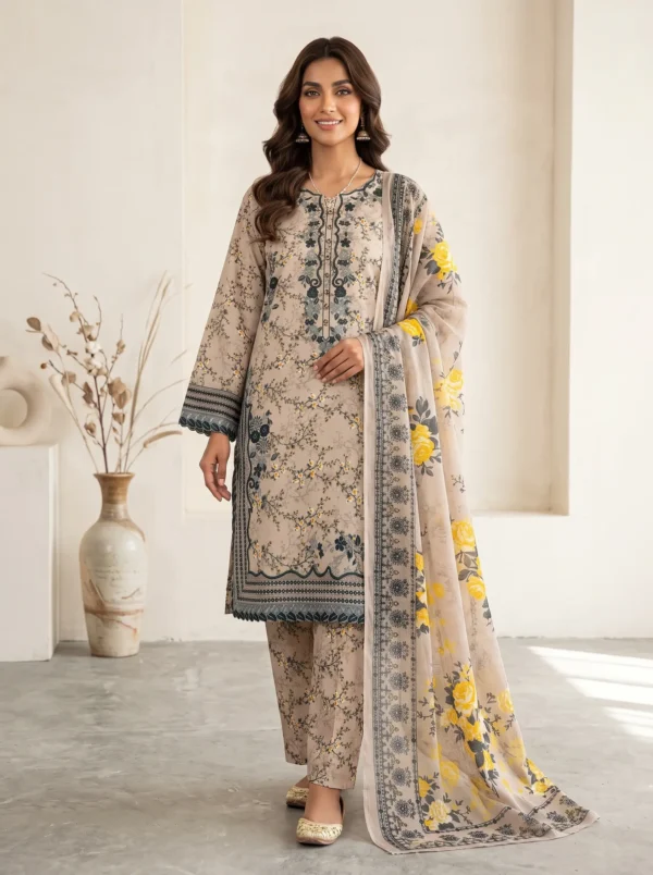 Embroidered Stitched Lawn Dress | 3 PC