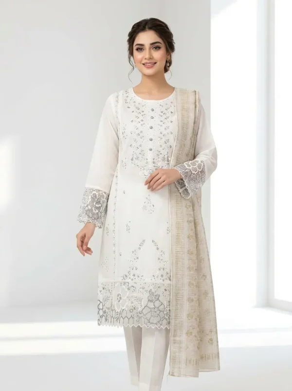 Stitched | Embroidered | Cotton Dress | 3PC